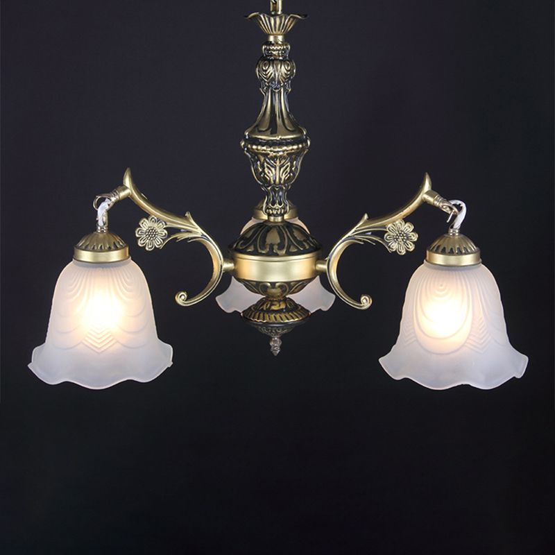 Ruffle Bedroom Hanging Light Kit Traditional Frosted Glass 3-Light Bronze Finish Chandelier