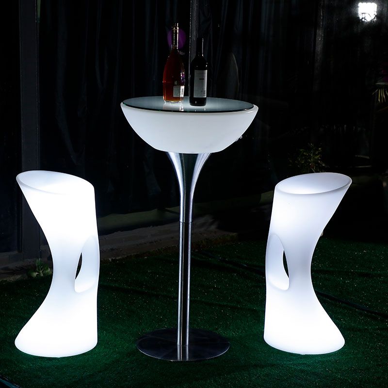 Modern White Plastic Counter Table with Round Table Top Silver Pedestal Table