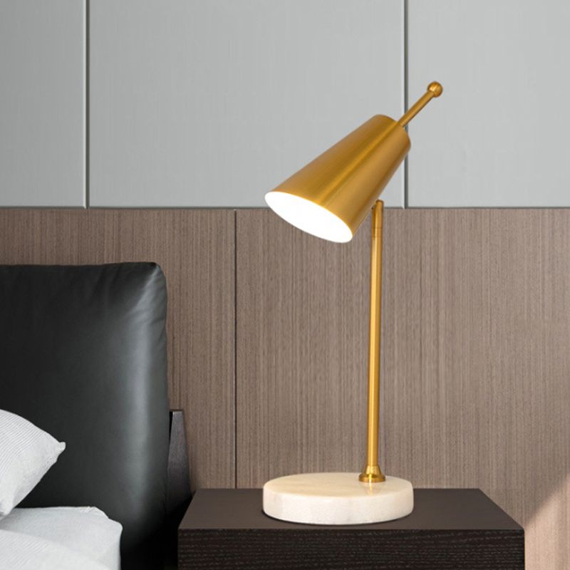 Post Modern LED Nightstand Light with Metal Shade Gold/Silver Finish Conic Table Lamp for Bedroom