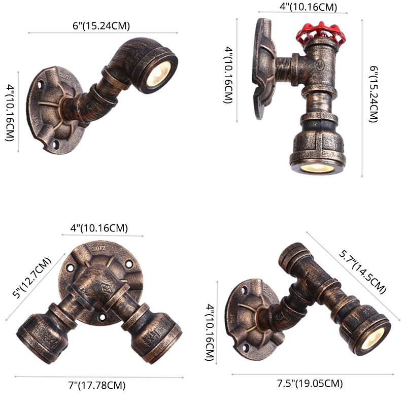 Bronze Pipe Wall Mounted Lamp Antique Style Metal Living Room Wall Light Sconce