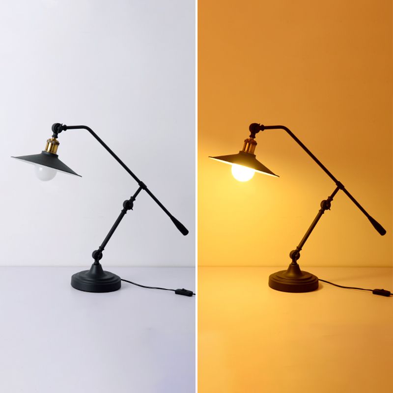 Single Wide Flared Reading Lamp Industrial Matte Black Metal Table Light with Balance Arm
