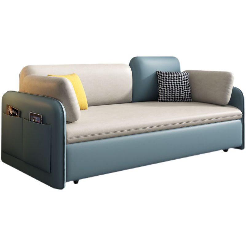 33.46" H Contemporary Faux Leather Square Arm Sofa Bed with Storage