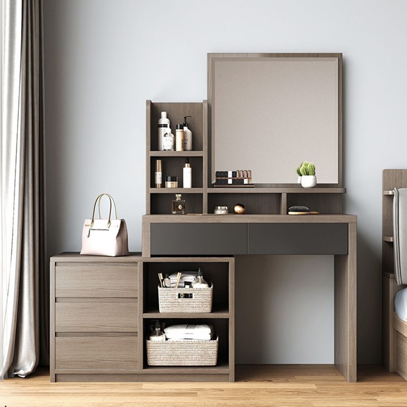 15.74" Wide Vanity Tables Wood Makeup Table with 5 Storage Drawers and Mirror