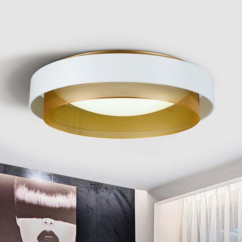 2-Circle Metal Surface Ceiling Light Vintage 2-Light Black/White-Brass Flush Mount Fixture with Mesh Screen, 18"/24.5" W