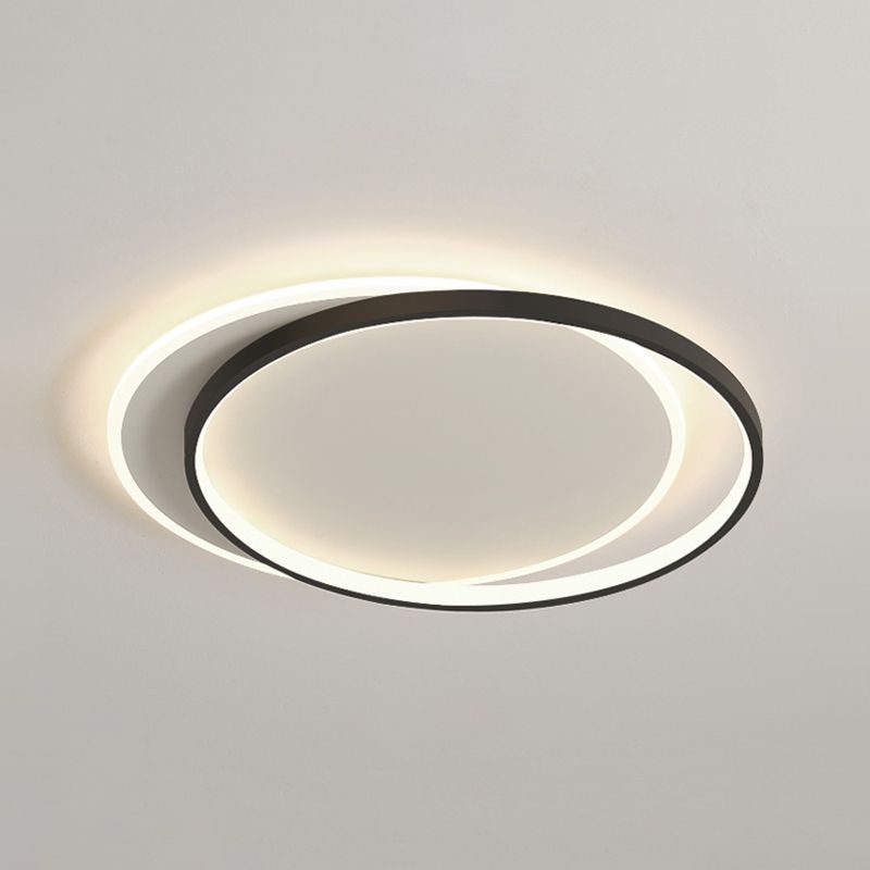 Metal Round Shade Flush Ceiling Light Modern Style 2-Lights Flush Mount Fixture in Black