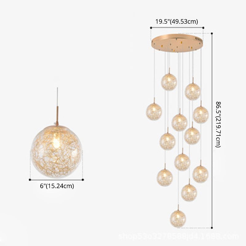 Globe Multi Light Pendant Mid-Century Modern Creativity Glass Hanging Pendant Lights for Duplex Stairs
