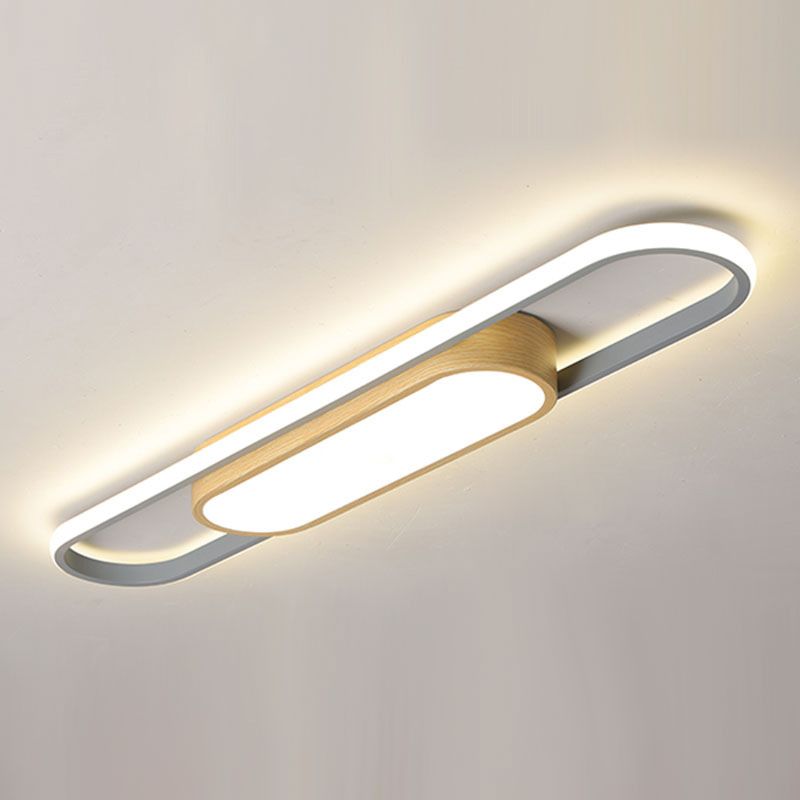 16"/23.5"/31.5" L LED Doorway Flush Mount Modern White Flushmount Ceiling Lamp with Dual Ellipse Wood Frame, Warm/White Light