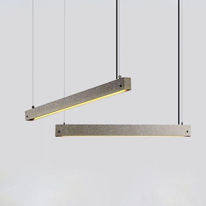 Rectangular Linear Pendant Light Modern Style Cement Dining Room LED Suspension Light Fixture in Grey