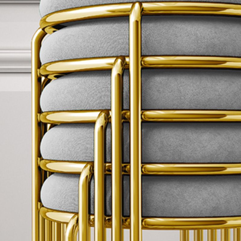 Velvet Upholstered Ottoman Solid Color Round Contemporary Metal Frame Ottoman