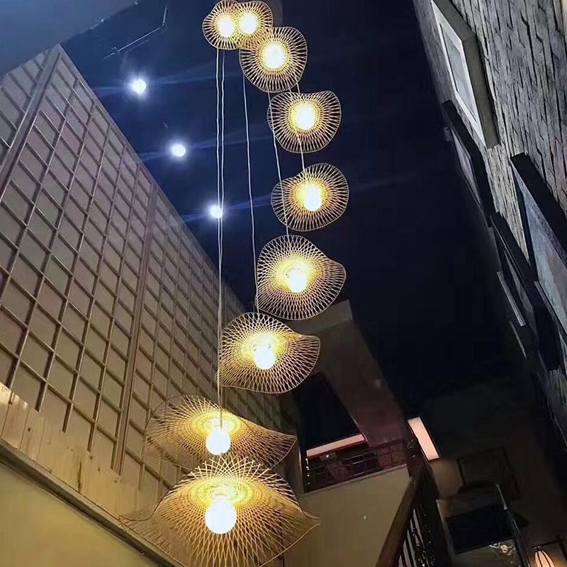 1 Light Swirl Hanging Pendant Lights Chinese Bamboo Pendant for Restaurant