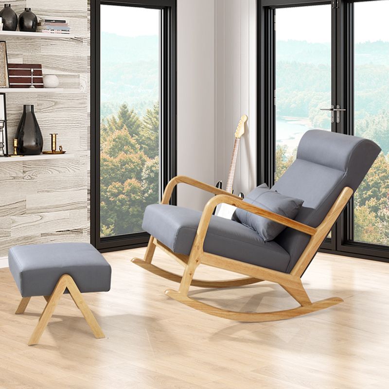 Modern Rocking Accent Chair Solid Fabric Upholstered Wood Frame Rocking Chair with Ottoman