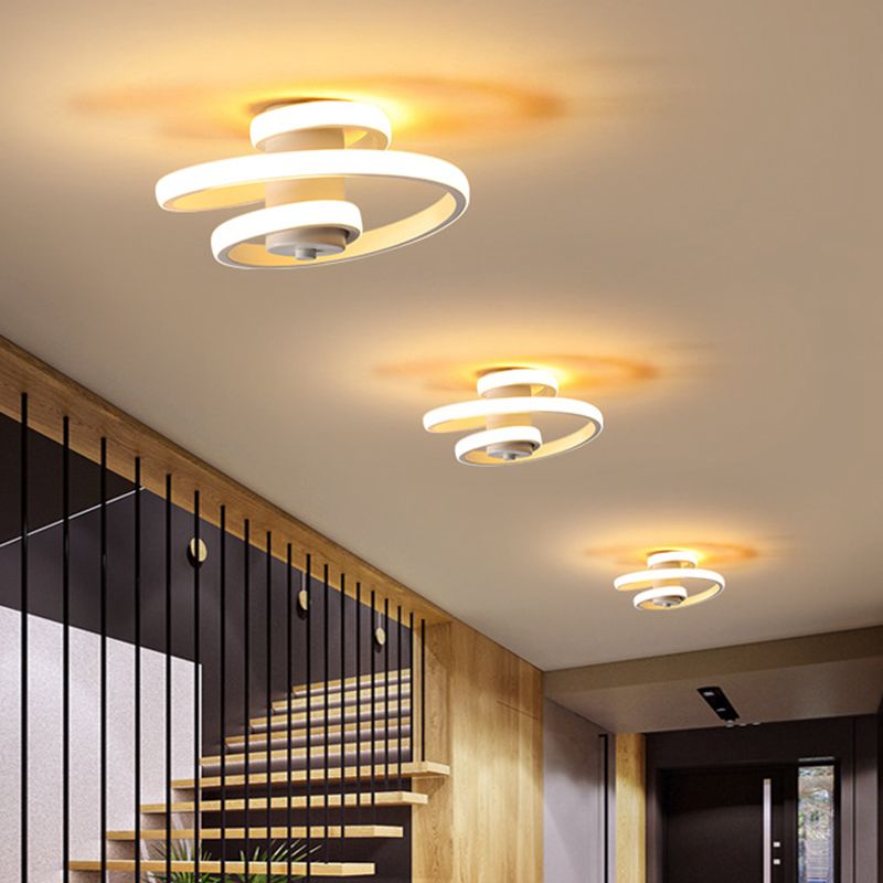 Spiral Metallic Ceiling Flush Simple Style Black/White LED Flush Mount Lamp in Warm/White Light for Corridor