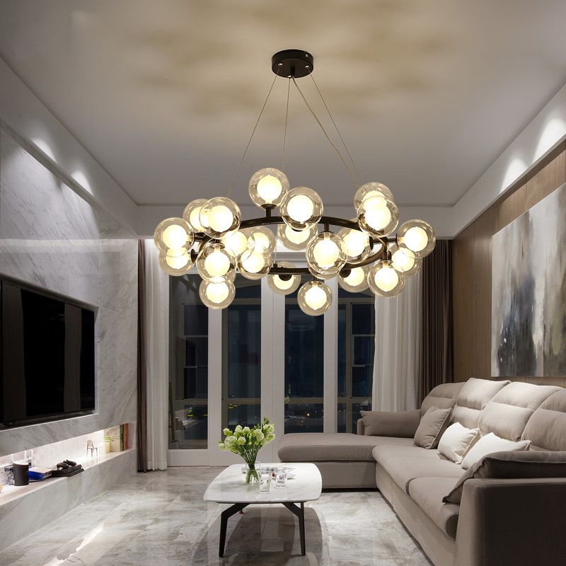 Ultra-modern Globe-Shaped Hanging Chandelier Glass Suspension Lighting with Hanging Cord for Living Room