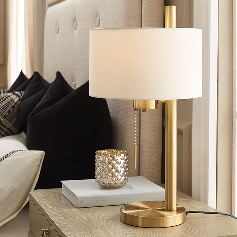 Lampada da scrivania moderna a 1 testa con illuminazione da lavoro, cilindro bianco, piccola, con paralume in tessuto