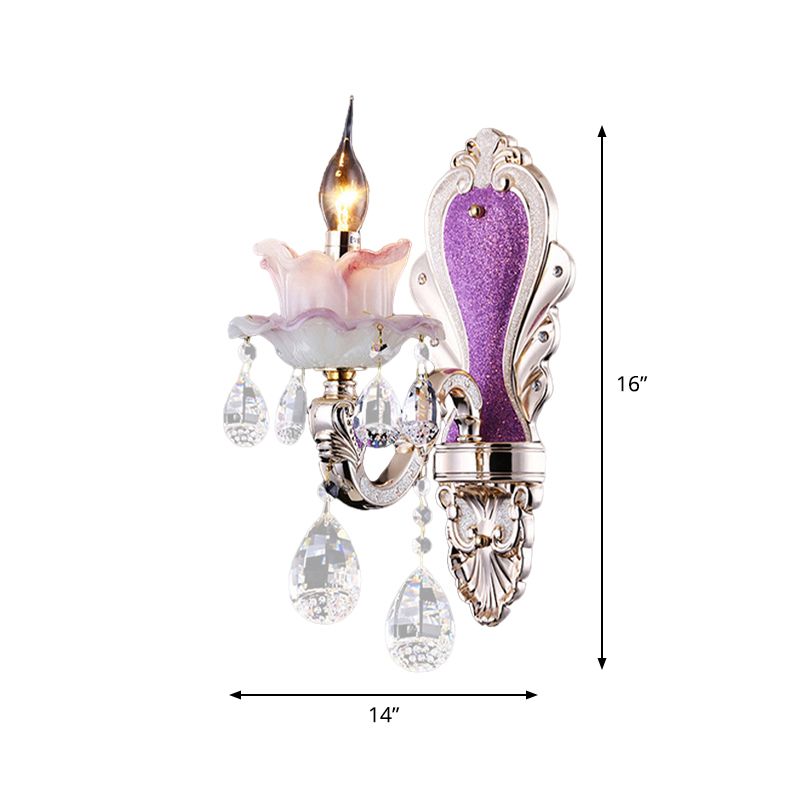 Luz de montaje de pared de candelabra morado 1/2 luces de jade jade luminidad con caída de cristal