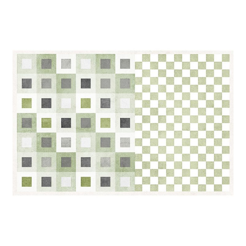 Green Nordic Rug Polyester Grid Pattern Rug Stain Resistant Rug for Home Decoration