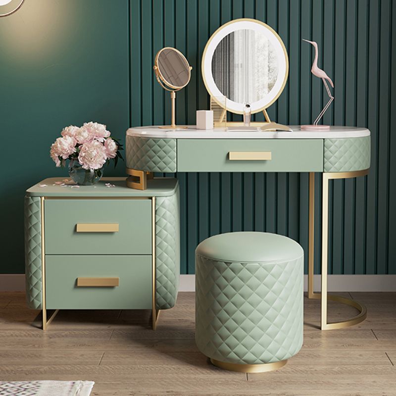 Glam 3 Drawer Vanity Dressing Table Set Faux Leather Dressing Table