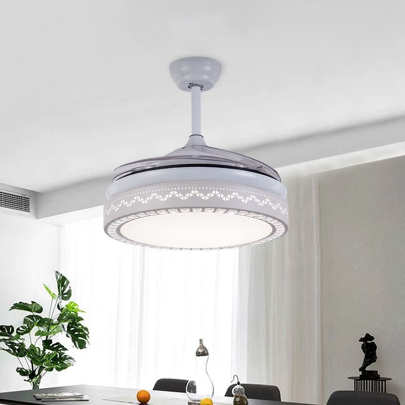 LED moderniste à 4 lames LED MODIFICATIVE LECIR LEIL BLANC HOLLOW-OUT PRENDANT ROND PRENDANT avec ombre acrylique, 19 "de large