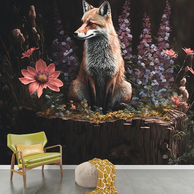 Abstract Fox Pattern Wall Mural Moisture Resistant Horizontal for Living Room Decoration