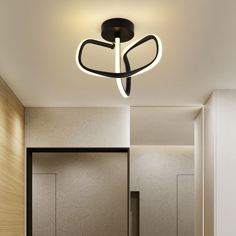 Metal Linear Shape Flush Mount Light Modern Style 2 Lights Flush Ceiling Light in Black