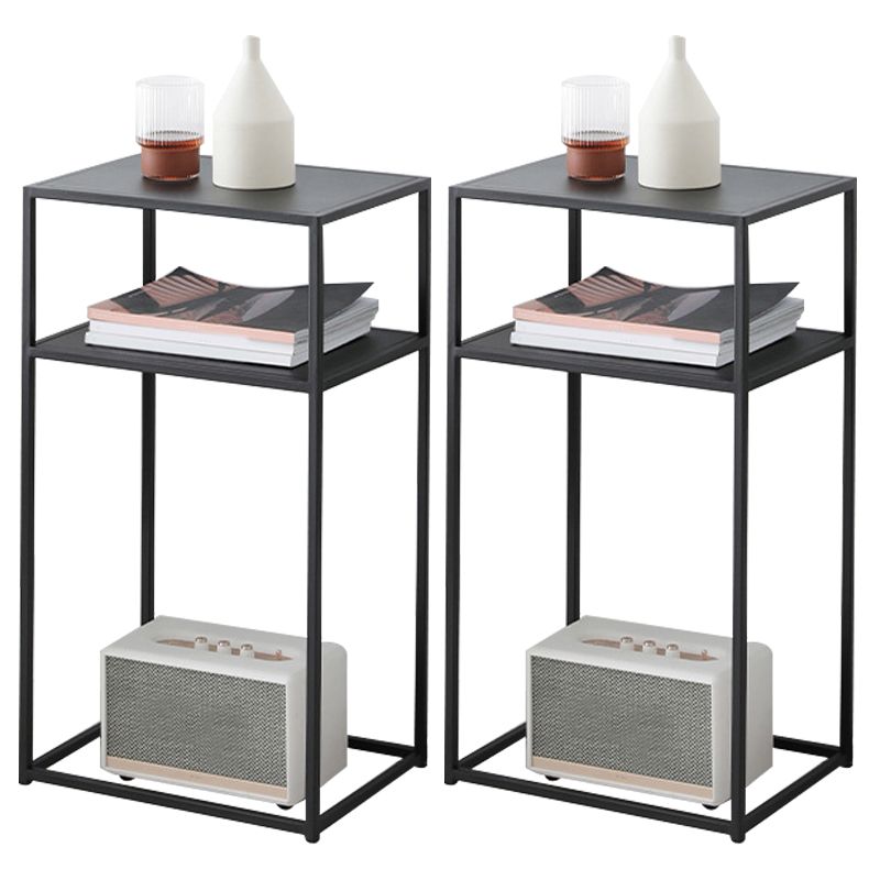 Mid-Century Rectangle Top Side Table 27.5-inch Iron Frame End Table with Shelf