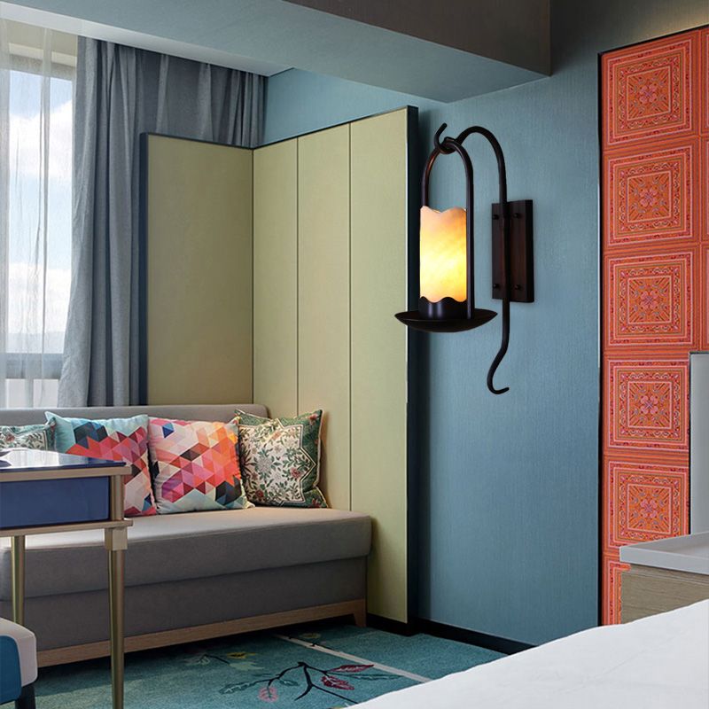 Zylinder Veranda Schankleichter Vintage Marmor Bronze Wandlampe für Balkon mit Rechteck -Rückplatte