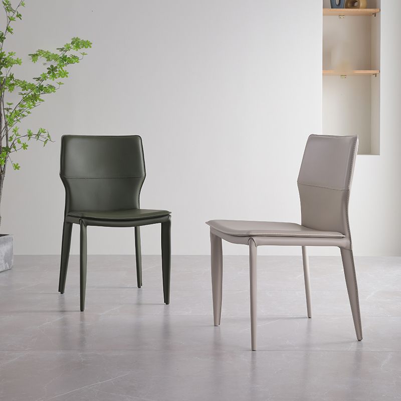 Upholstered Dining Chair with Leather Legs Matte Finish Solid Back Side Chair