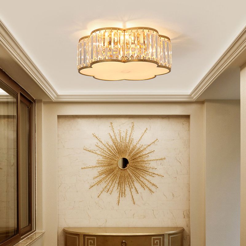 Crystal Flower Flush Mount Lighting Simplistic Bedroom Flush Ceiling Light Fixture in Gold