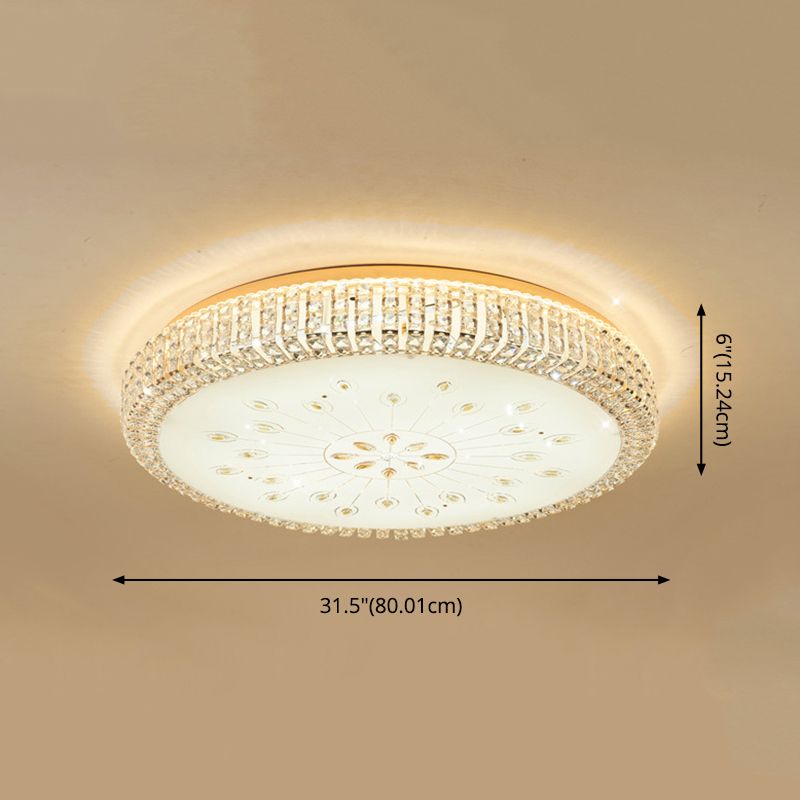 Metal White LED Plafond Armatuur in Modern Luxury Style Circular Crystal Flush Mount met Glass Shade