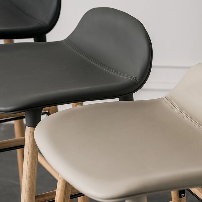 Faux Leather Counter Stool Modern Style Low Back Barstool with Solid Wood Legs