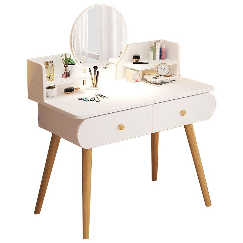 Contemporary White Vanity Dressing Table with Mirror in Solid Wood