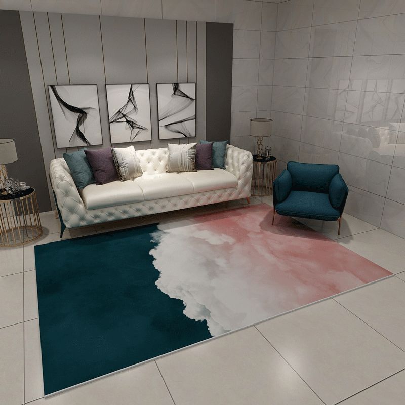 Minimalistischer Teppich im nordischen Stil, mehrfarbiger, farbblockierender Teppich, maschinenwaschbarer, haustierfreundlicher, rutschfester Teppich für den Raum