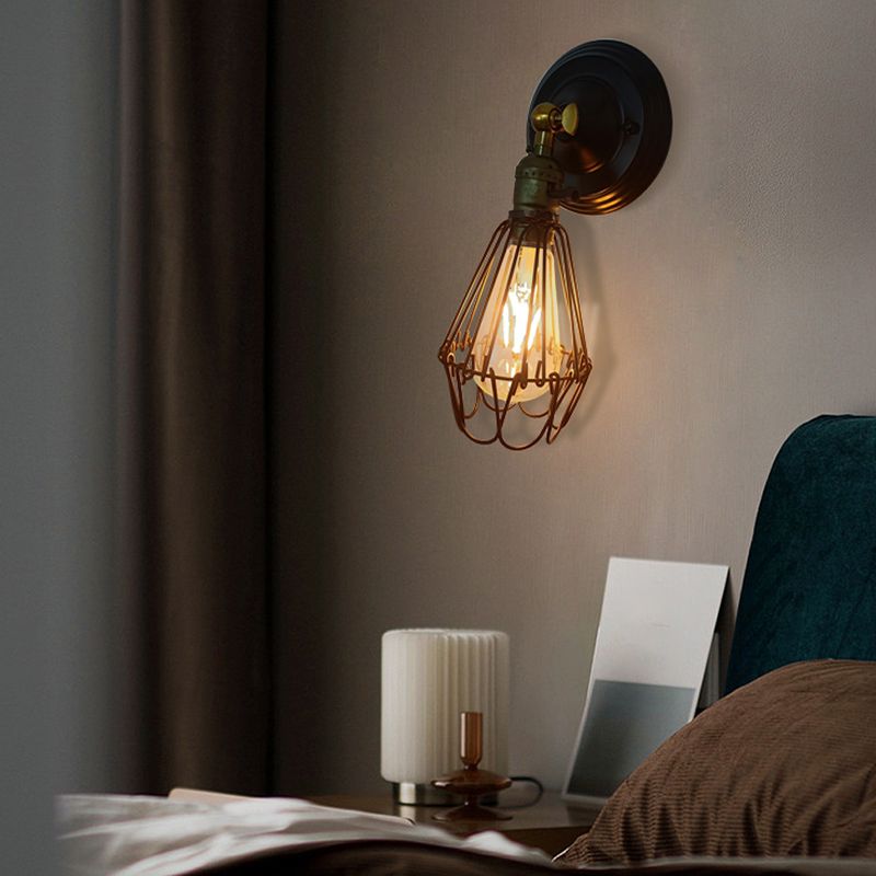 Black Wall Sconce Geometric Shape Wall Light with Metal Shade for Bedroom