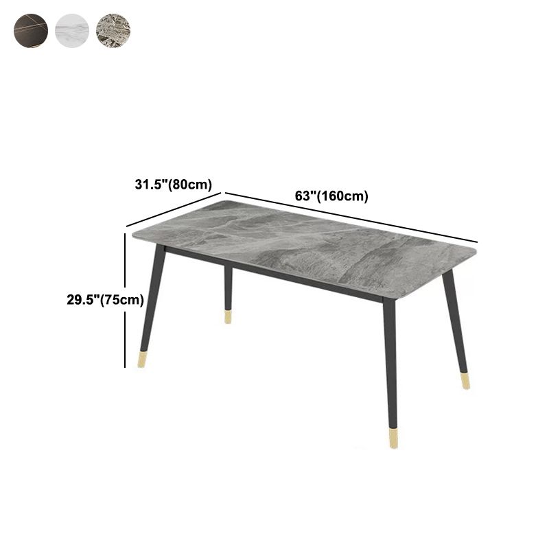 Rectangular Sintered Stone Dining Table Luxury White Furniture with Steel 4 Legs for Home