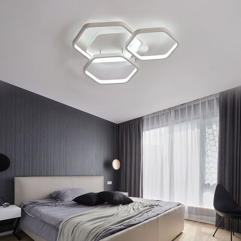 Modern Hexagon Flush Light Fixture Metal Flush Mount Ceiling Light in White