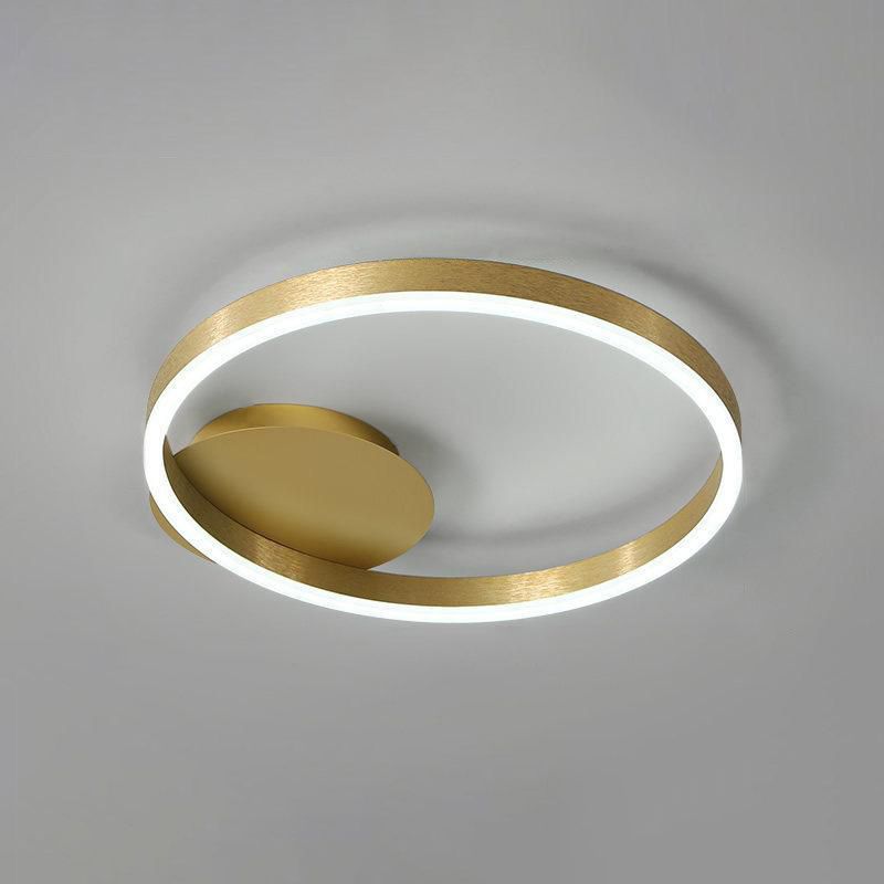 Gold Halo LED Ceiling Lighting Minimalist Aluminum Semi Flush Light Fixture for Bedroom