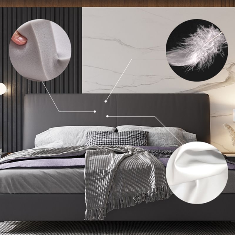 Wood and Upholstered Standard Bed Contemporary Panel Bed with Upholstered Headboard