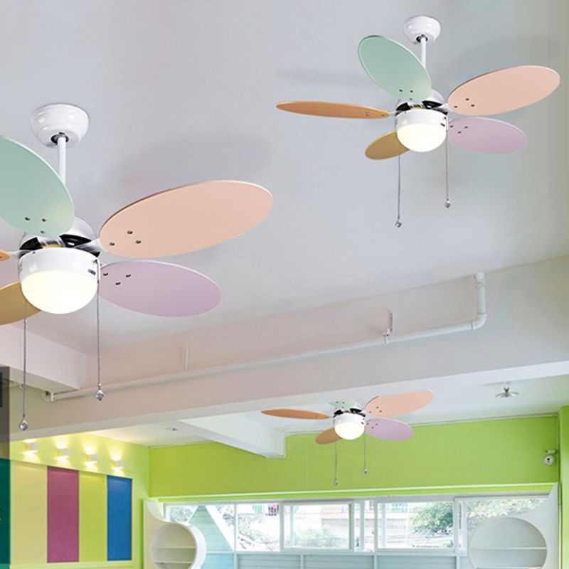 Colorful Pendant Fan Light Cartoon LED Semi Flush Mount Ceiling Lamp