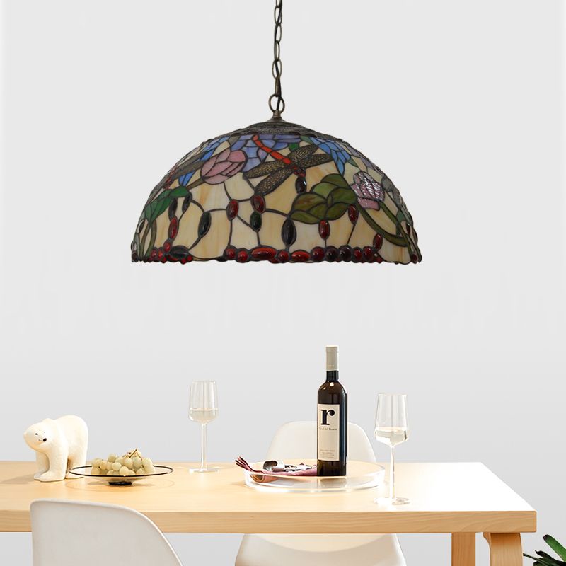 Bronzo 3 luci lampadario leggero vittoriano berespato di vetrate vetrate Dragonfly Aione a sospensione