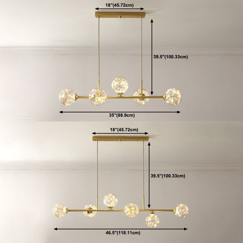 Ideas de iluminación de isla esférica de estilo contemporáneo luces colgantes de isla de vidrio transparente
