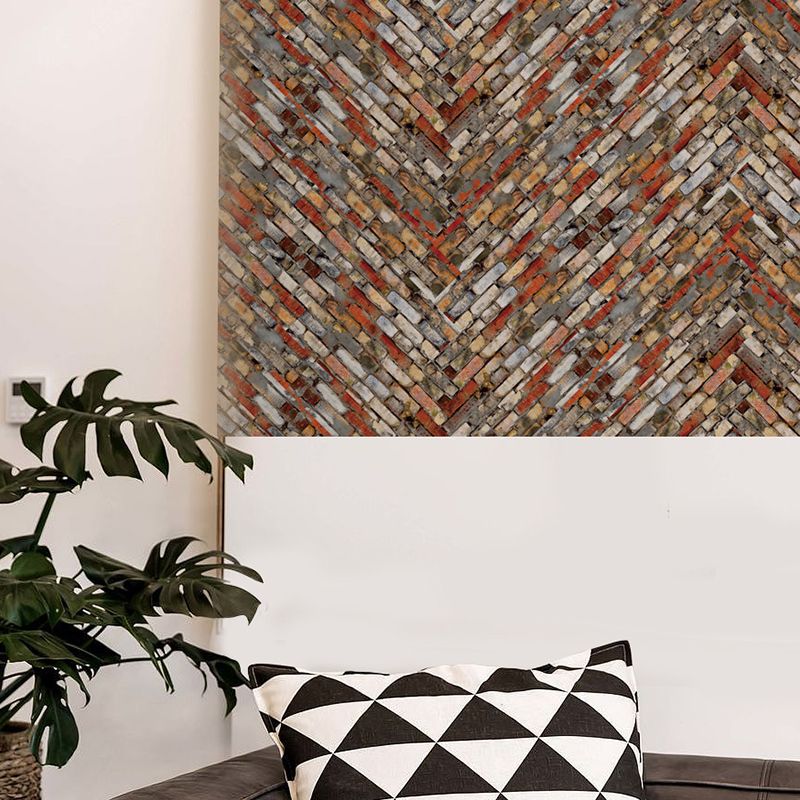 Rustic Brick Peel Wallpaper Panels for Living Room 5.4-sq ft Wall Art in Red Brown