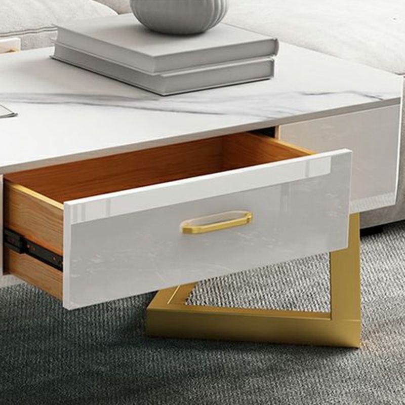 17.7" Tall Modern Metal Sled Base Slate Rectangular Top Coffee Table with Drawers