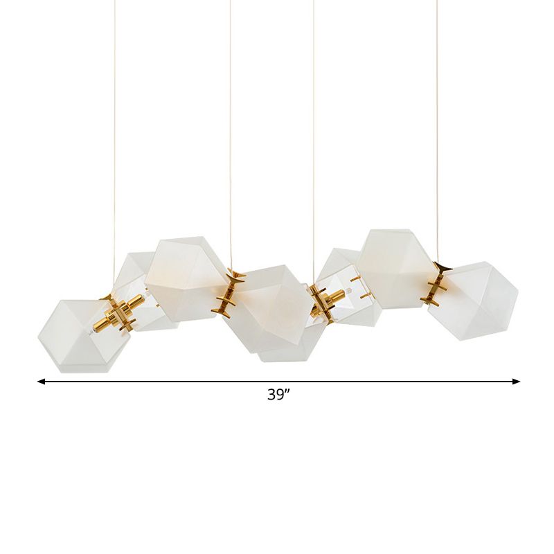 Frosted White Glass Honeycomb Island Lamp Modern Style 2/4/8-Light Brass Ceiling Hang Light for Living Room