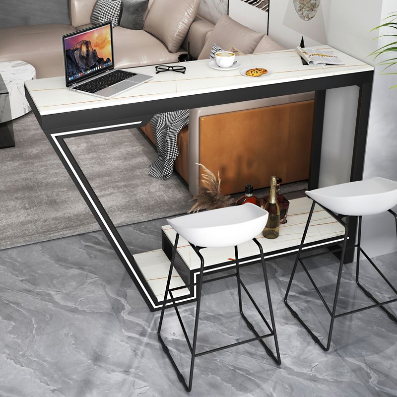 Glam Sintered Stone Bistro Bar Table Rectangle Metal Base Bar Table