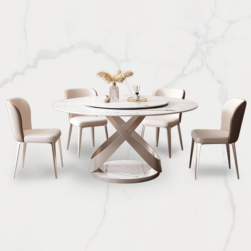 Round Pedestal Table Contemporary Style Stone Dining Site Table with Turntable