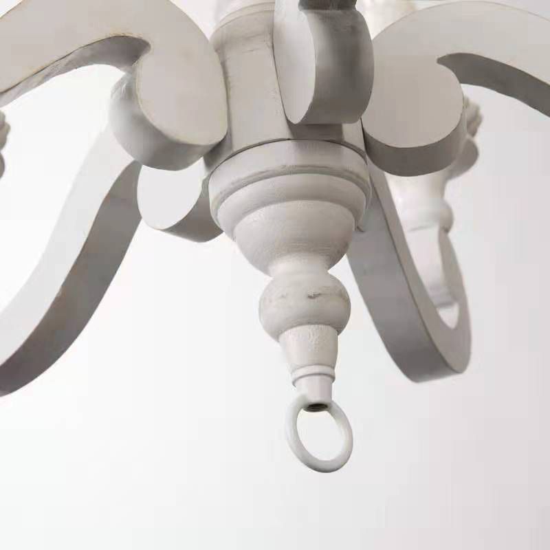 Ceiling Chandelier French Country Candle Wooden Pendant Lighting in White