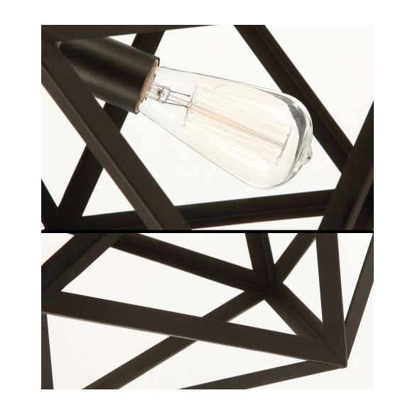 Hexahedron Wrought Iron Cage Hanging Light Vintage Industrial Style Lighting Fixture with 31.5" Adjustable Suspended Chain