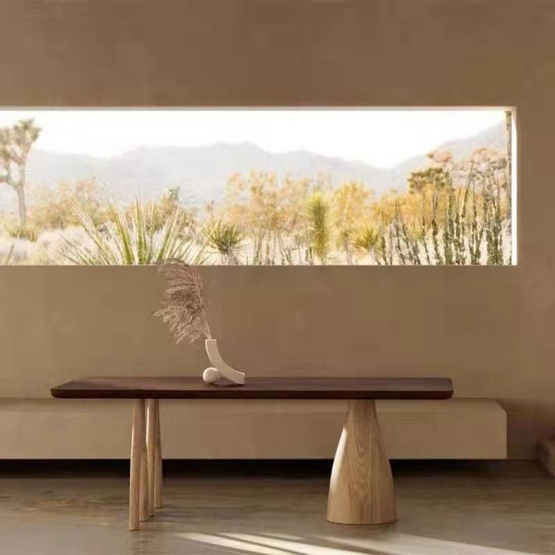 Rectangular Solid Wood Dining Table Modern Brown Furniture with Tripod Base for Home Use