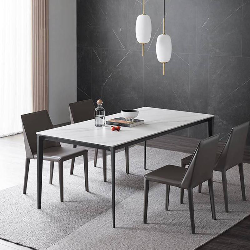 Mesa de comedor rectangular moderno de piedra Mesa mate de 4 patas para cocina