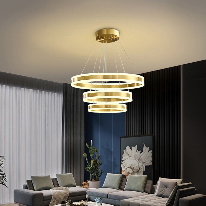 Circular Metal Hanging Ceiling Light Modern Style Suspension Pendant Lighting